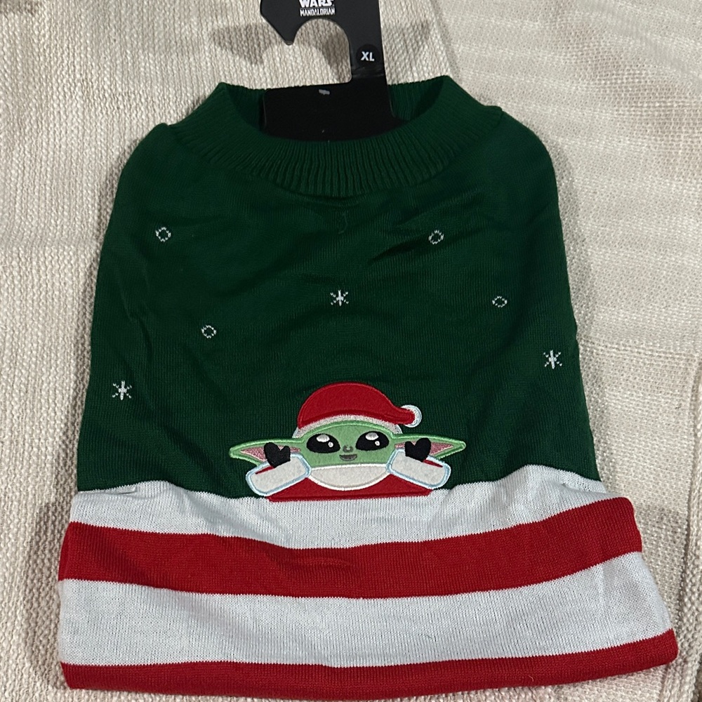 Dog Sweater- Star Wars - Festive Green Sweater with Baby Yoda - XL